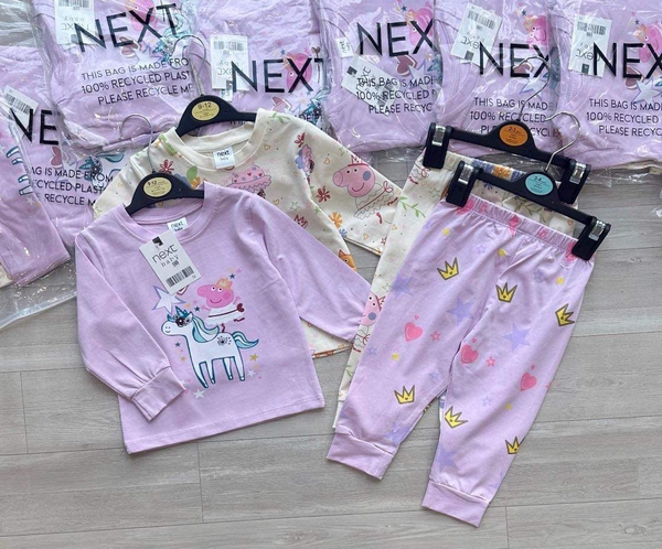 Set 2 bộ cotton dài tay Peppa tông tím - be