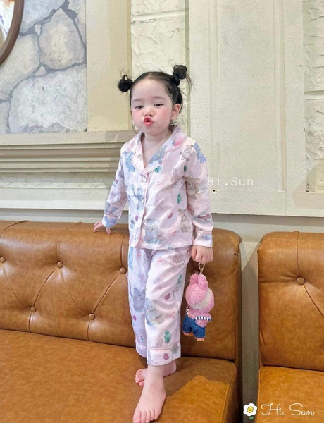 Bộ pyjamas Hi.Sun chất thô xô mềm hình gấu hồng