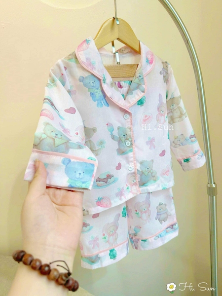 Bộ pyjamas Hi.Sun chất thô xô mềm hình gấu hồng