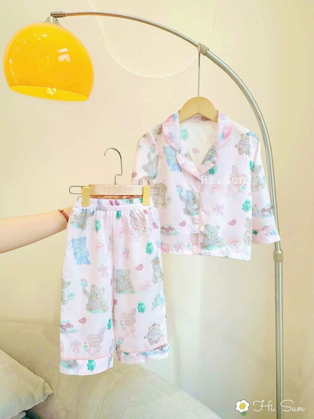 Bộ pyjamas Hi.Sun chất thô xô mềm hình gấu hồng