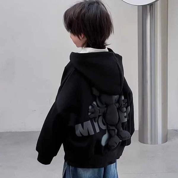 Áo khoác nỉ hoodie kéo khóa hình Mickey 3D 2 màu đen, be