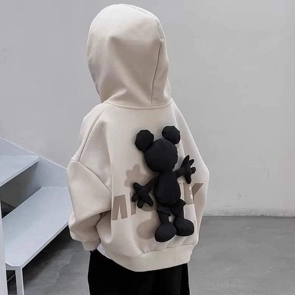 Áo khoác nỉ hoodie kéo khóa hình Mickey 3D 2 màu đen, be