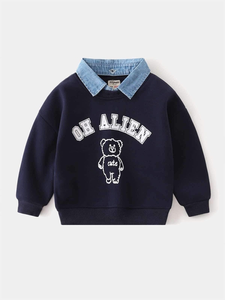 Áo sweater Wappy dài tay phối cổ jean lót nỉ 2 màu xám, xanh bé trai