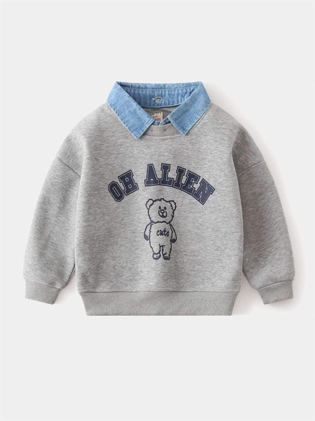 Áo sweater Wappy dài tay phối cổ jean lót nỉ 2 màu xám, xanh bé trai
