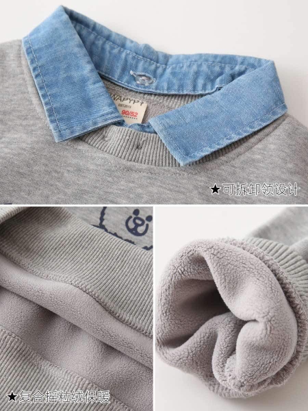 Áo sweater Wappy dài tay phối cổ jean lót nỉ 2 màu xám, xanh bé trai