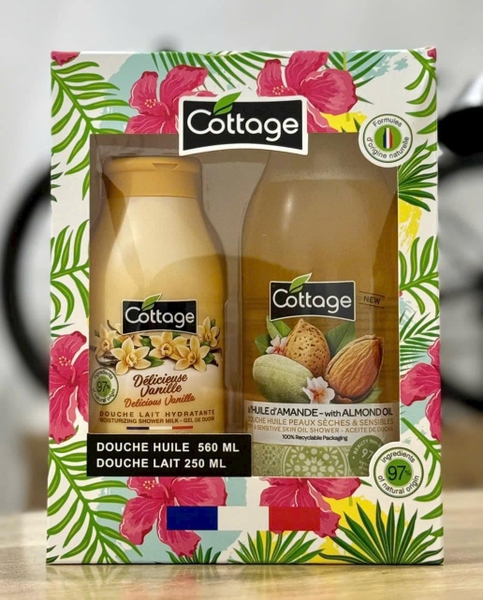 Set 2 chai sữa tắm và dưỡng thể Cottage 250ml và 560ml made in France