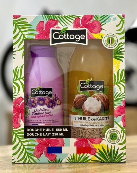 Set 2 chai sữa tắm và dưỡng thể Cottage 250ml và 560ml made in France