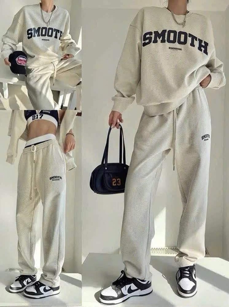 Bộ nỉ dài tay Smooth màu ghi sáng cho nữ