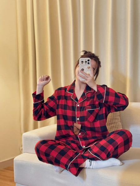 Bộ pyjamas caro đỏ đen xuất Hàn Beemon Classic bé trai, bé gái