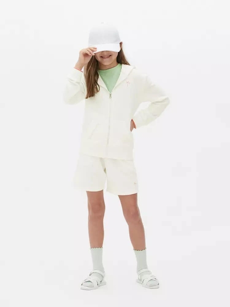 Bộ áo khoác có mũ dài tay quần sooc chất da cá màu trắng hãng Primark