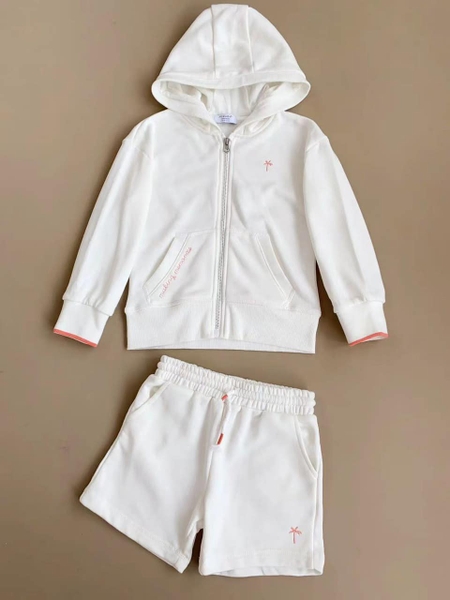 Bộ áo khoác có mũ dài tay quần sooc chất da cá màu trắng hãng Primark