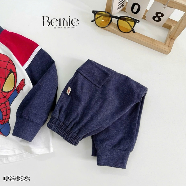Bộ nỉ dài tay Spiderman raglan trắng, xanh, đỏ