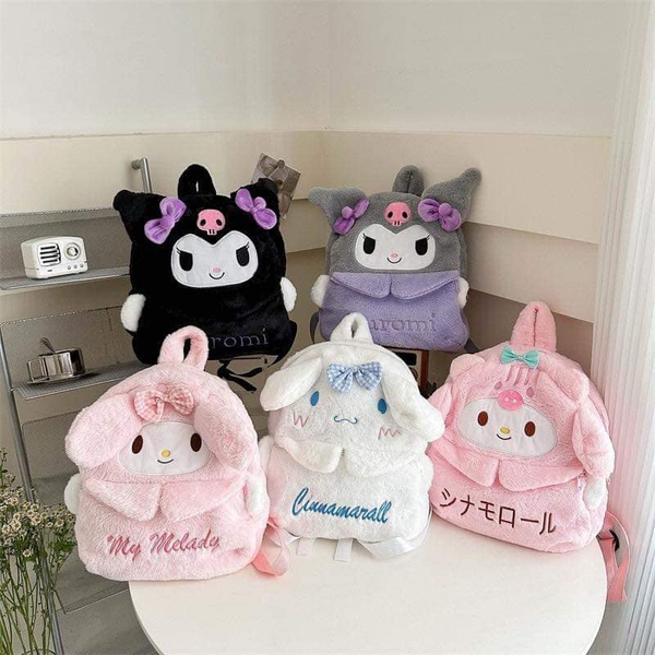 Balo lông Kuromi đen, Cinnamoroll trắng, Melody hồng 5 mẫu