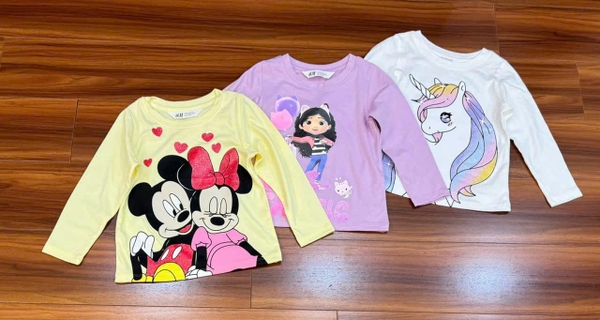 Áo cotton H&M dài tay mẫu Elsa Anna, Minnie, Unicorn...