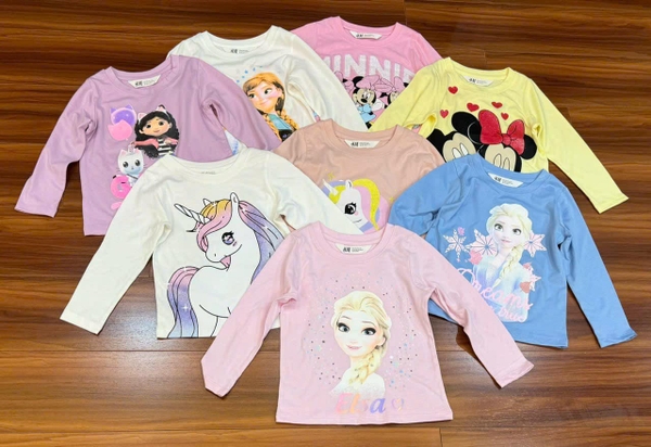 Áo cotton H&M dài tay mẫu Elsa Anna, Minnie, Unicorn...