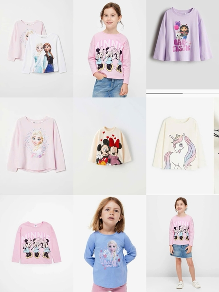 Áo cotton H&M dài tay mẫu Elsa Anna, Minnie, Unicorn...