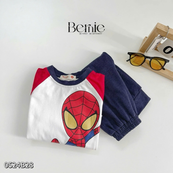 Bộ nỉ dài tay Spiderman raglan trắng, xanh, đỏ
