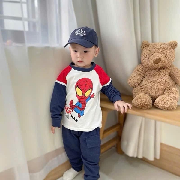 Bộ nỉ dài tay Spiderman raglan trắng, xanh, đỏ
