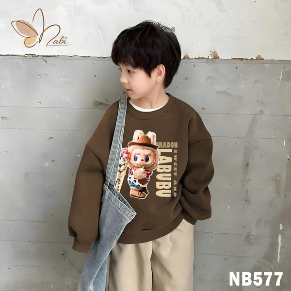 Bộ nỉ Labubu Bradon hãng Nabi bé trai áo nỉ nâu phối quần nhung nâu be