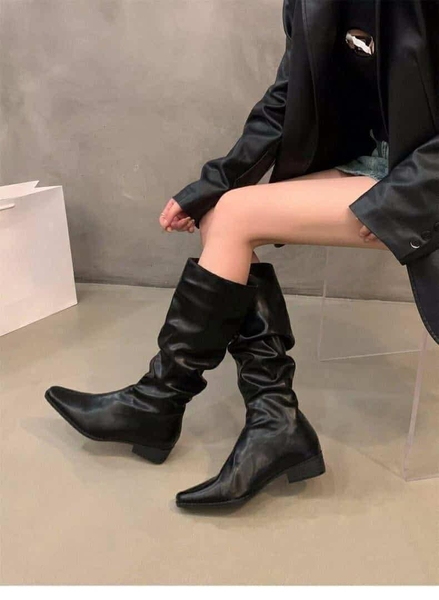 Boots da mềm dáng dài ống nhún 4 màu
