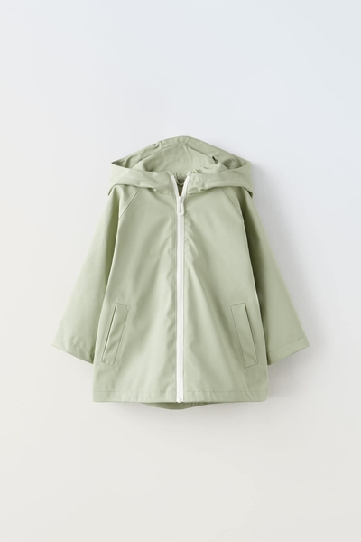 Áo khoác raincoat Zara baby kéo khóa có mũ màu xanh