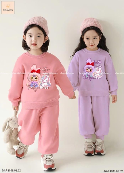 Bộ nỉ dài tay da cá Baby Three Jam&jenny 2 màu hồng, tím
