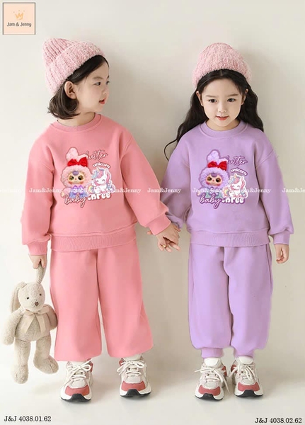 Bộ nỉ dài tay da cá Baby Three Jam&jenny 2 màu hồng, tím
