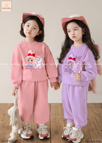 Bộ nỉ dài tay da cá Baby Three Jam&jenny 2 màu hồng, tím