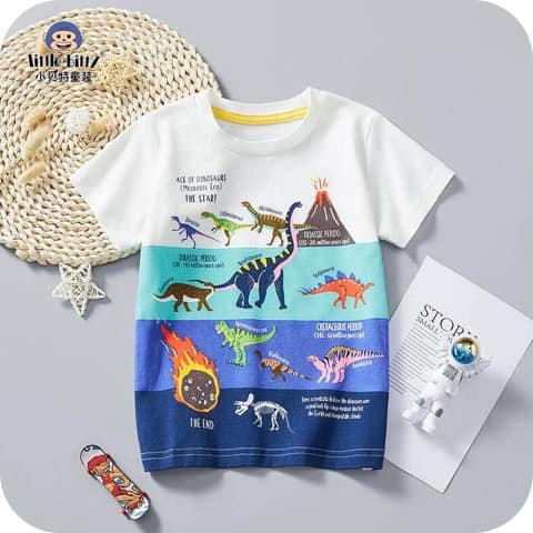 Áo phông cotton cộc tay hình khủng long Little Bitty