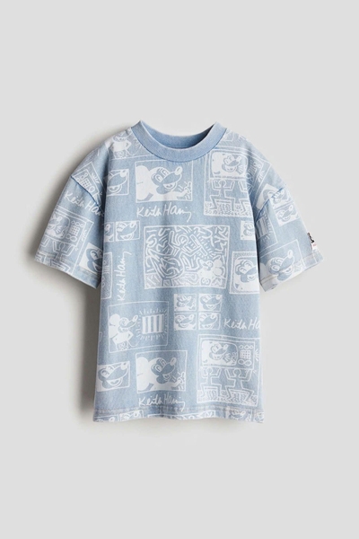 Áo phông cộc tay H&M mẫu Mickey xanh nhạt