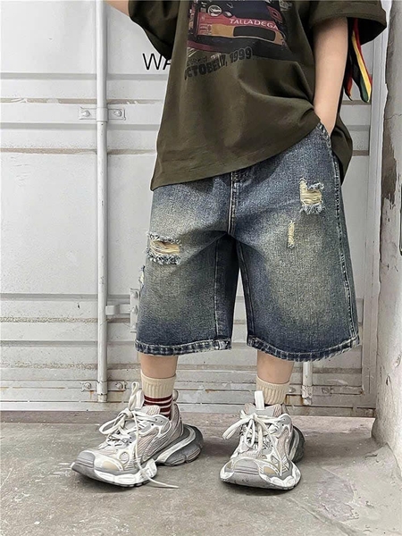 Quần short jean rách dáng lửng bé trai size đại Super Baby