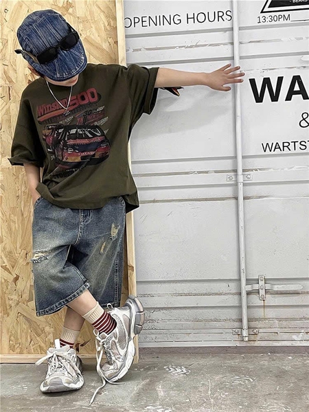 Quần short jean rách dáng lửng bé trai size đại Super Baby