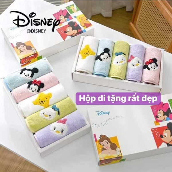 Set 5 khăn mặt lông cừu san hô thêu hình Disney