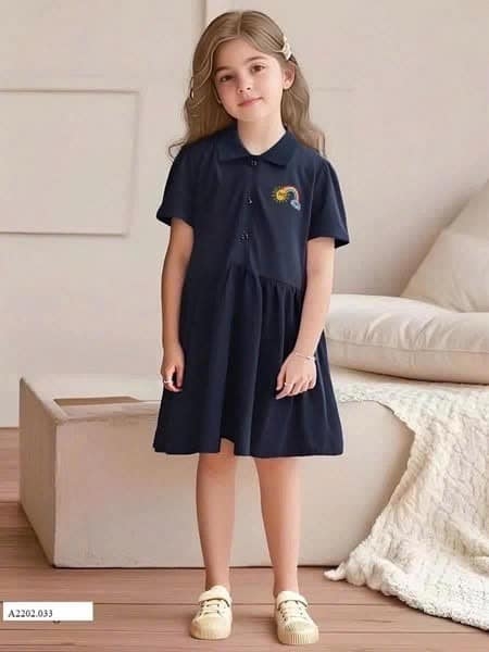 Váy cotton Polo Little Maven cộc tay 2 màu hồng và xanh than