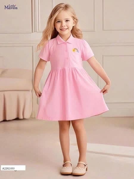 Váy cotton Polo Little Maven cộc tay 2 màu hồng và xanh than