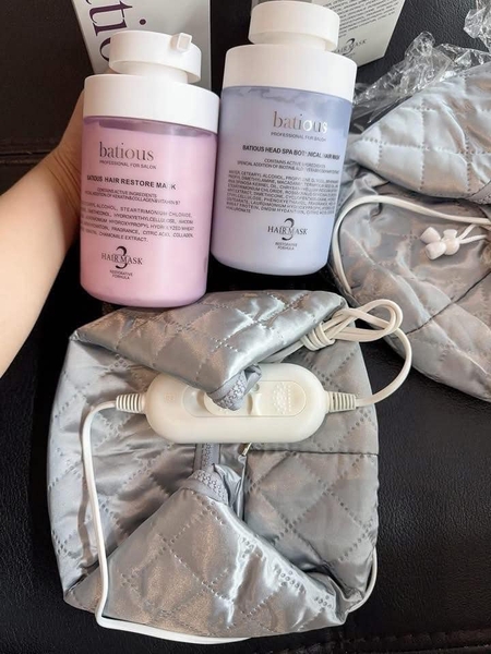 Set kem ủ tóc Batious 500ml kèm mũ ủ tóc điện 2 màu