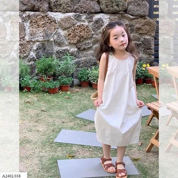 Váy thô sát nách basic trắng suông AMBB Kids cho bé