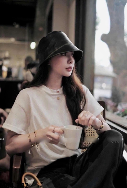 Mũ bucket phối da 6 màu cho nữ