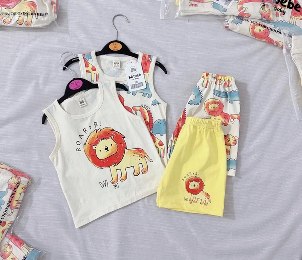 Set 2 bộ cotton ba lỗ sư tử vàng cho bé