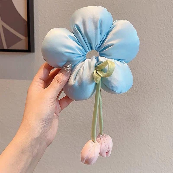 Chun buộc tóc bông hoa 3 màu vàng, xanh, hồng
