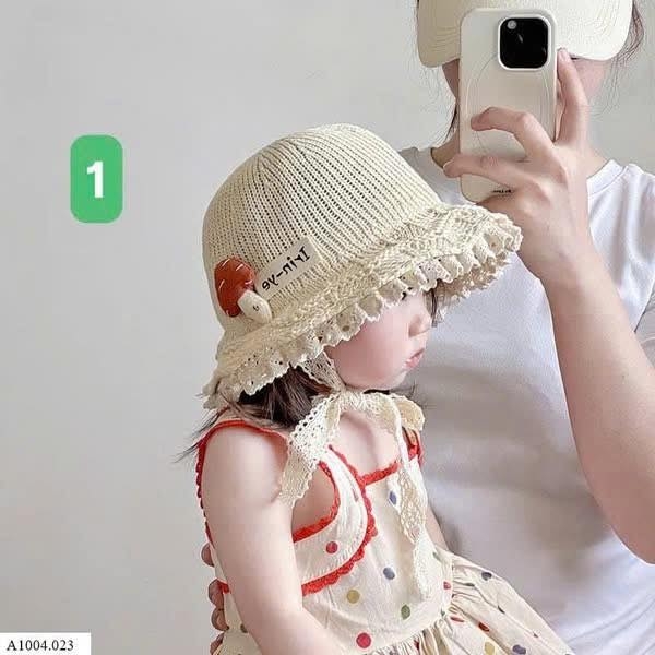 Mũ cói mềm vành rộng phối ren cho bé