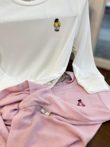 Áo baby Beemon cotton dài tay 2 màu hồng, trắng