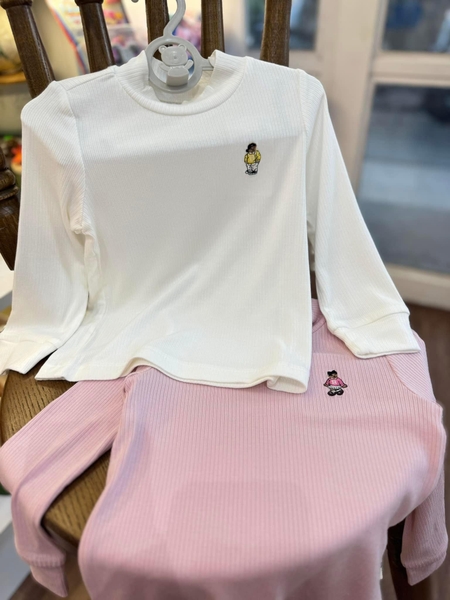 Áo baby Beemon cotton dài tay 2 màu hồng, trắng