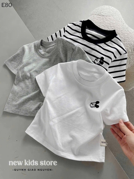Set 3 áo phông cộc tay Mickey trắng, ghi, kẻ ngang size mẹ và bé