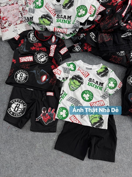 Bộ cộc tay thoáng khí Primark Spiderman Brooklyn Nets màu ĐEN