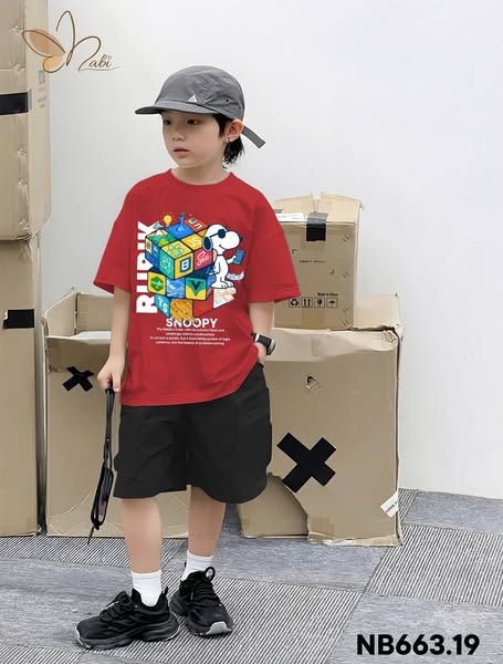 Bộ cộc tay Snoopy Rubik Nabi áo ĐỎ quần short đen