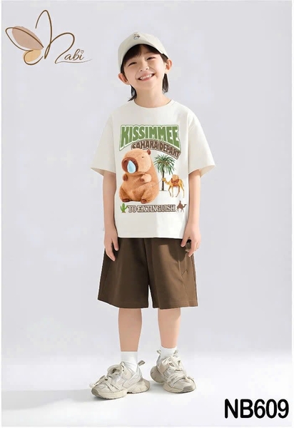 Bộ cộc tay Capybara Kissimmee Nabi áo trắng quần short nâu
