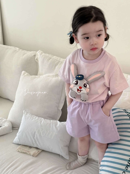 Bộ cotton cộc tay 3D mẫu Pony hồng, Thỏ tím, Hello Kitty...5 mẫu cho bé