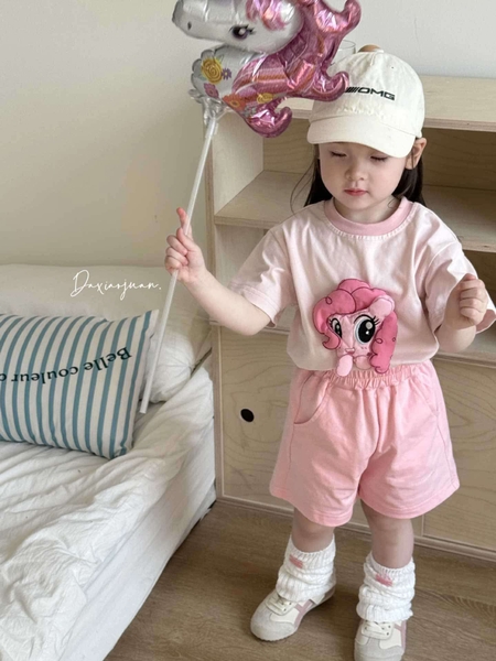 Bộ cotton cộc tay 3D mẫu Pony hồng, Thỏ tím, Hello Kitty...5 mẫu cho bé