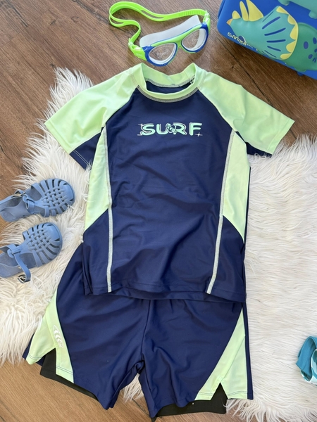 Bộ bơi cộc tay SURF Yuke raglan phối xanh navy bé trai